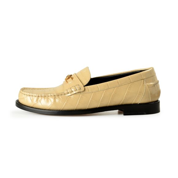 Versace Men's Sand & Gold Medusa 100% Leather Slip On Loafers Shoes US 8 IT 41 - Picture 2 of 8